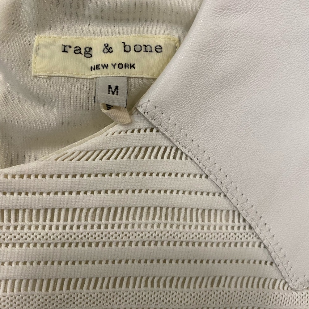 rag & bone White Basha Top, featuring lambskin shoulder panels and Crewneck - Picture 5 of 11